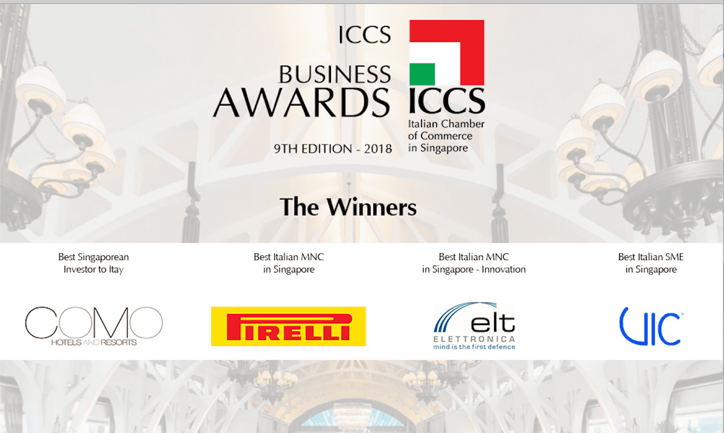2018 ICCS winners artwork showing VIC as Best Italian SME in Singapore