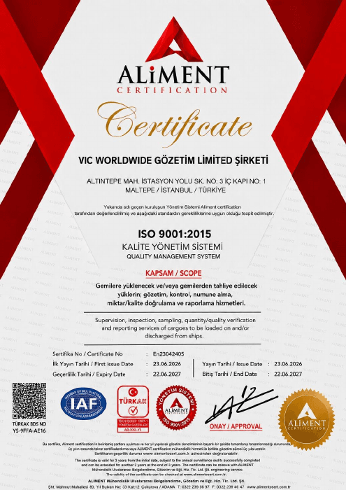 First page of VIC Turkey ISO 9001 Certificate